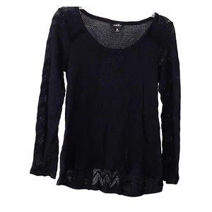 Lucky Brand Black Waffle Knit Long Sleeves Top